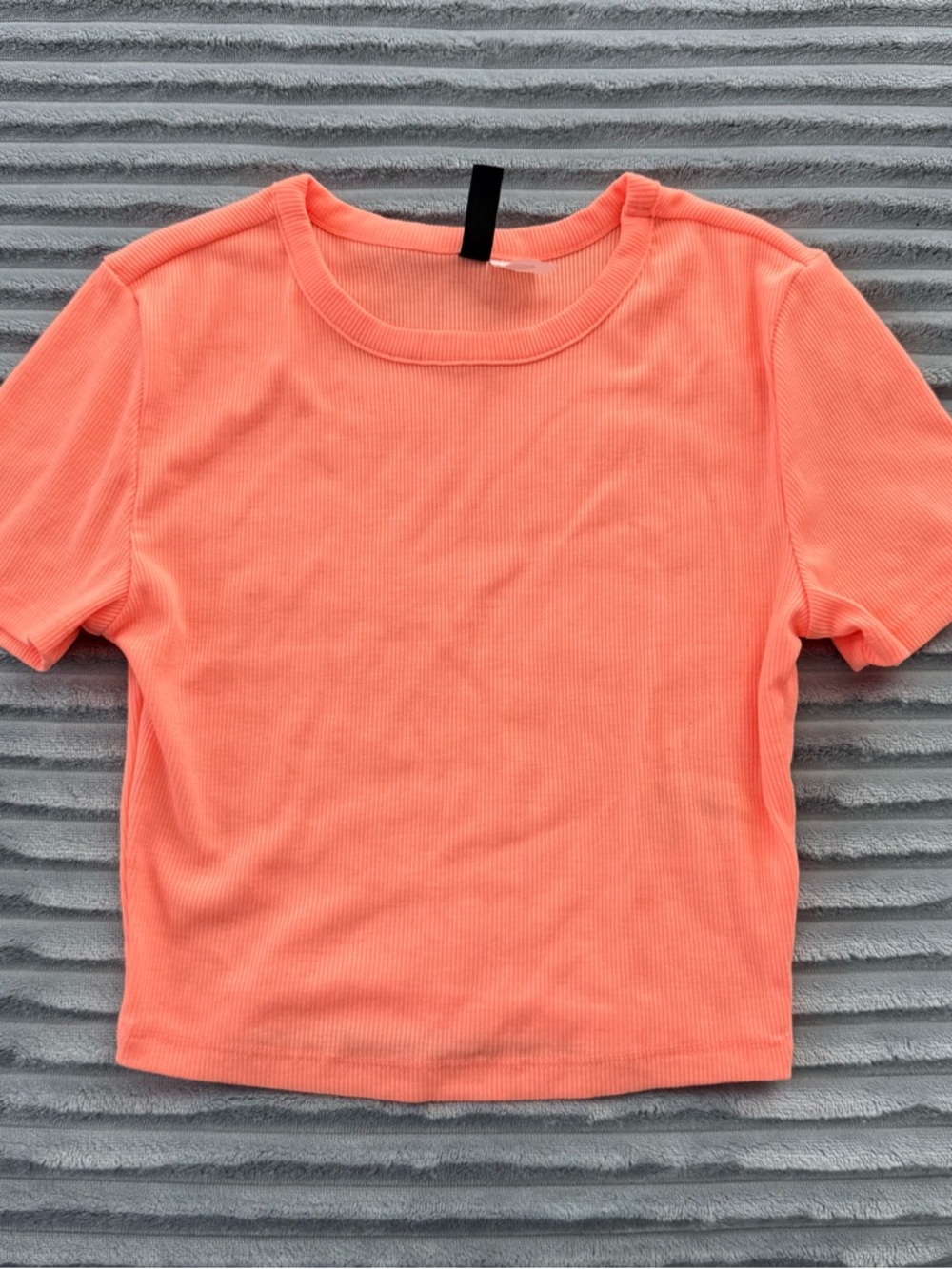 Divided orange Ribbed Short Sleeve Crop Top